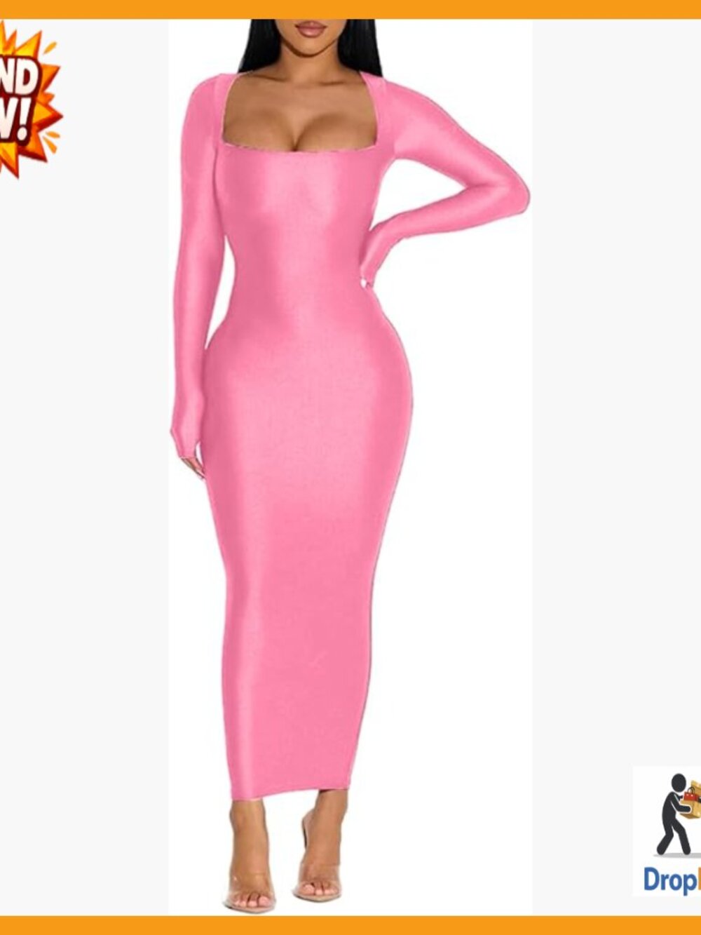 Bodycon Maxi Dress Long Sleeve Square Neck Y2K Chic Elegant Club Night Out